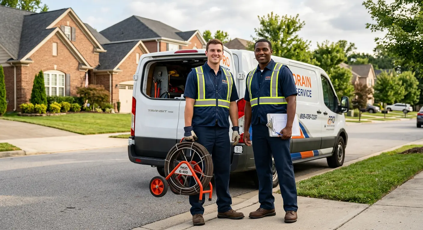 Sewer and drain service team with equipment ready for work in Dawsonville